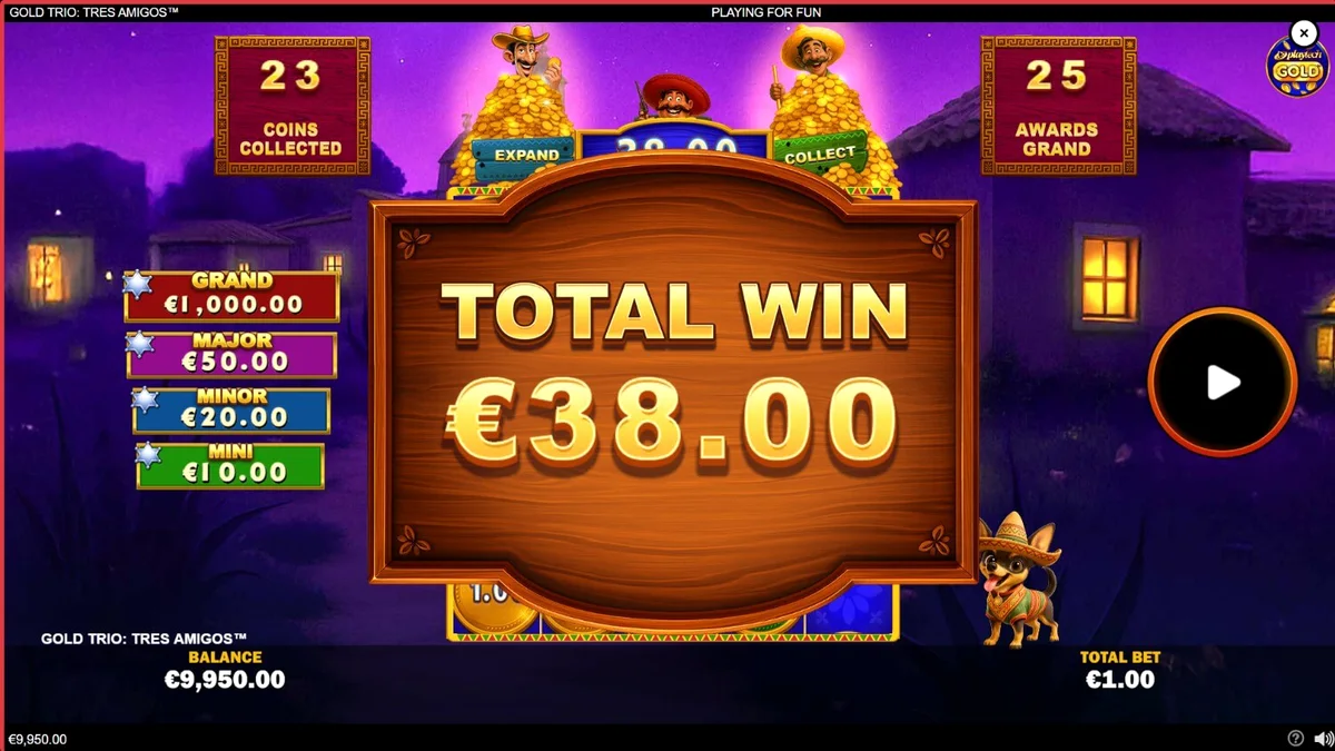 Tampilan visual mesin slot Gold Trio: Tres Amigos dengan tema fiesta Meksiko