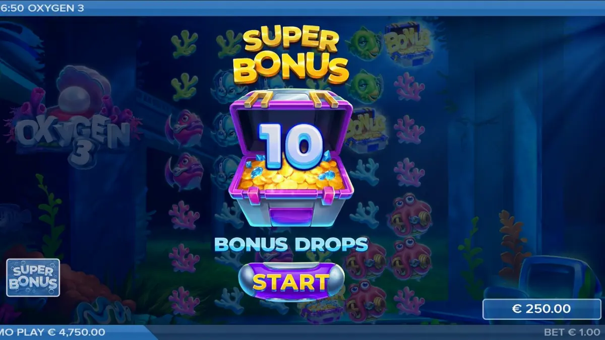 Pemandangan visual bawah laut dari slot Oxygen 3 dengan elemen futuristik dan kartun